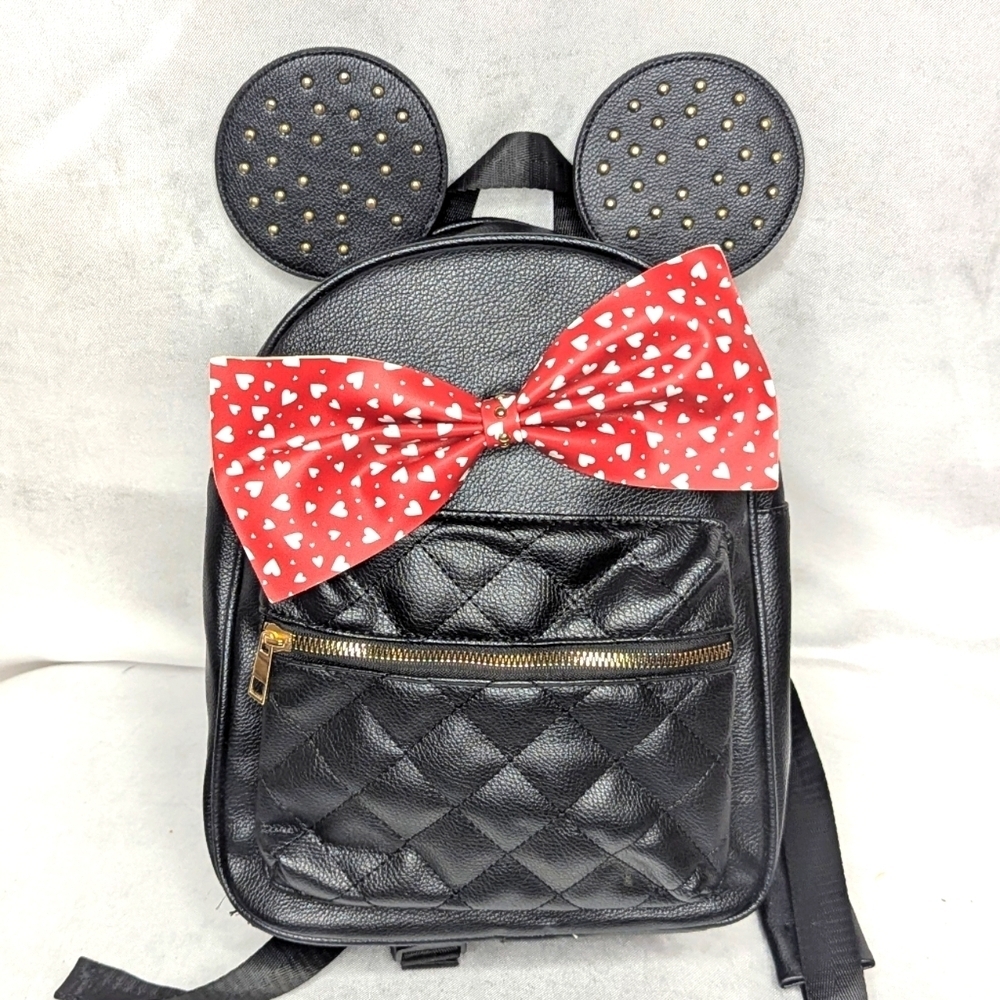Disney Minnie Mouse Backpack Black with Red Bow by Olivia Miller